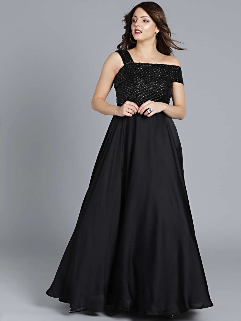 Buy Ethnovog Black Custom Made Sequinned Made to Measure Cocktail Gown Ethnic Dresses for Women 7759310 Myntra