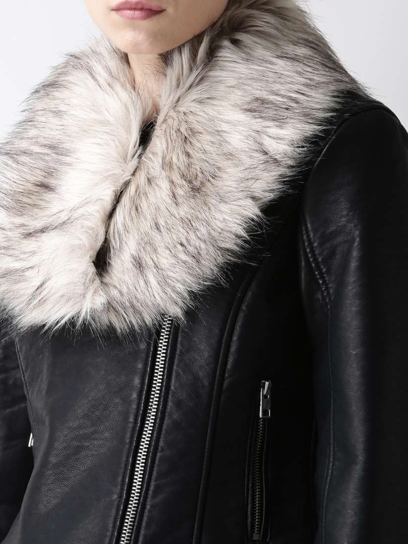 Forever 21 leather jacket with fur cheap