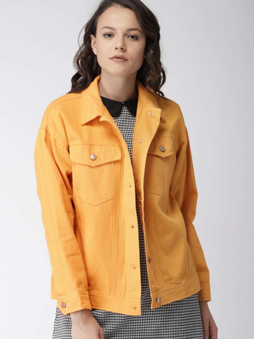Buy FOREVER 21 Women Mustard Yellow Solid Denim Jacket Jackets for Women 7759788 Myntra