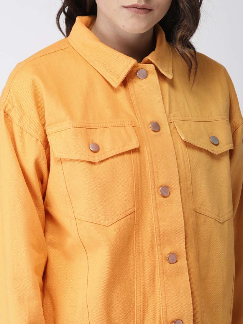 Buy FOREVER 21 Women Mustard Yellow Solid Denim Jacket Jackets for Women 7759788 Myntra