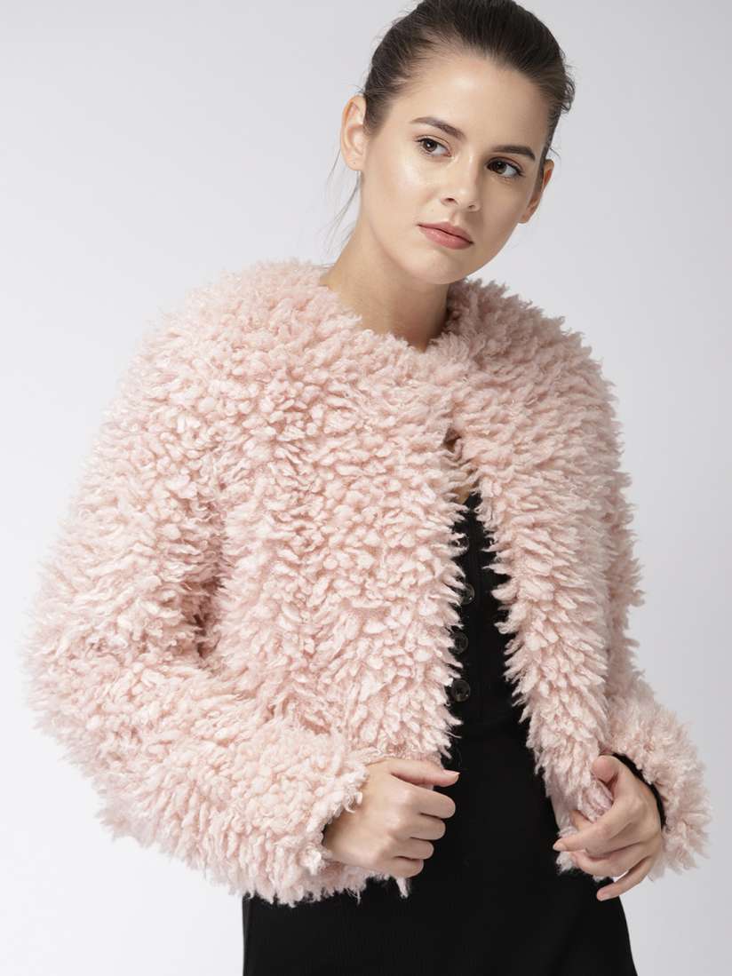 Buy FOREVER 21 Women Pink Solid Faux Fur Tailored Jacket Jackets for Women 7759952 Myntra