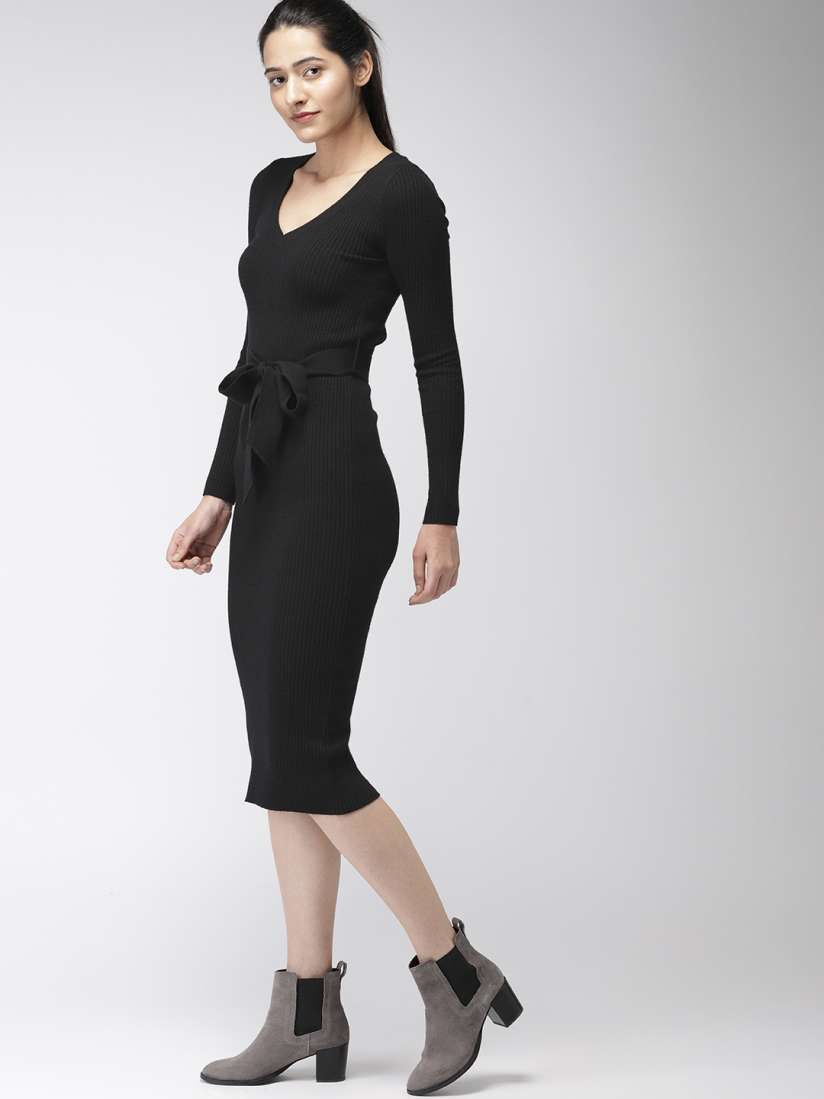 Buy FOREVER 21 Black Solid Knee Length Sweater Dress Dresses for Women 7759968 Myntra