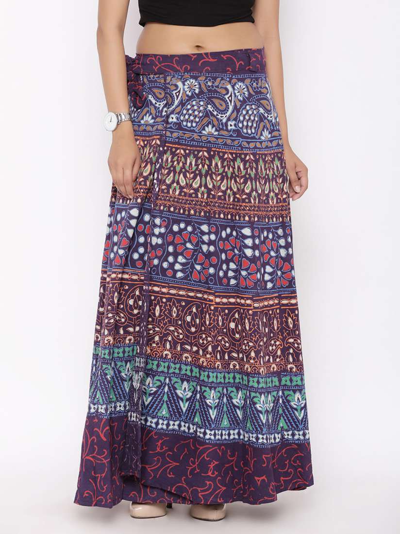 Buy SOUNDARYA Women Multicoloured Ethnic Print Wrap Around Maxi Skirt Skirts for Women 7761414 Myntra