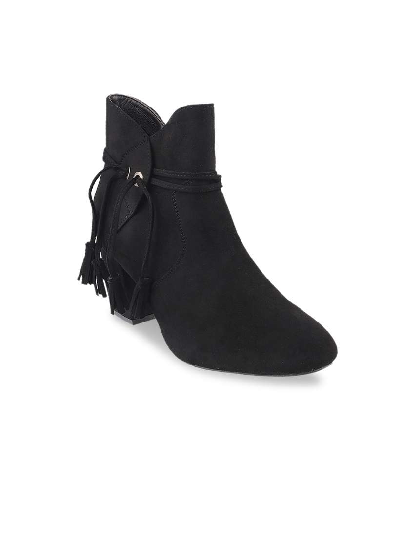 Buy Mochi Women Black Solid Heeled Boots Boots for Women 7761821 Myntra