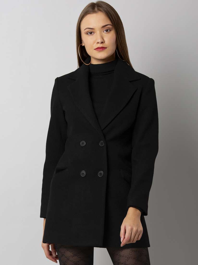 Buy FabAlley Women Black Solid Single Breasted Overcoat Coats for Women 7765549 Myntra