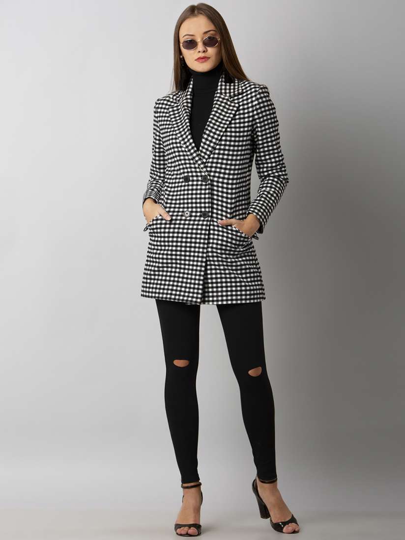 Black and white checkered peacoat discount