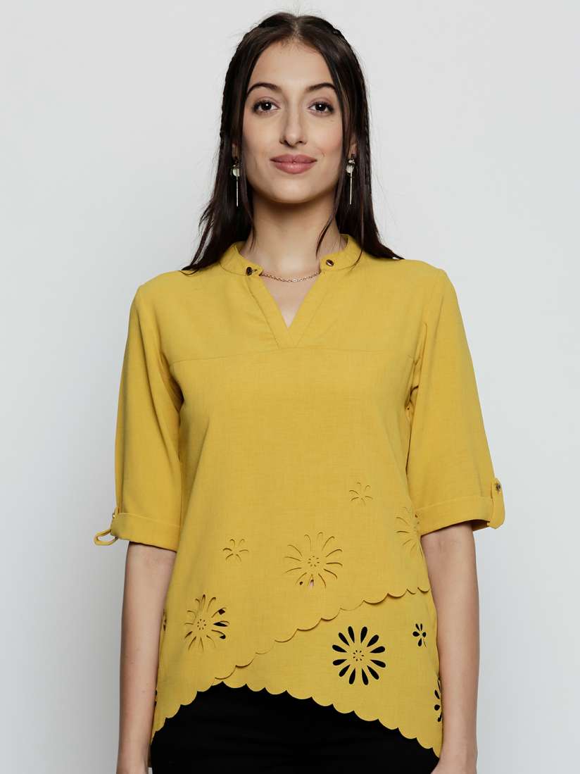 Buy Wreba Women Mustard Yellow Solid Top Tops for Women 7768616 Myntra