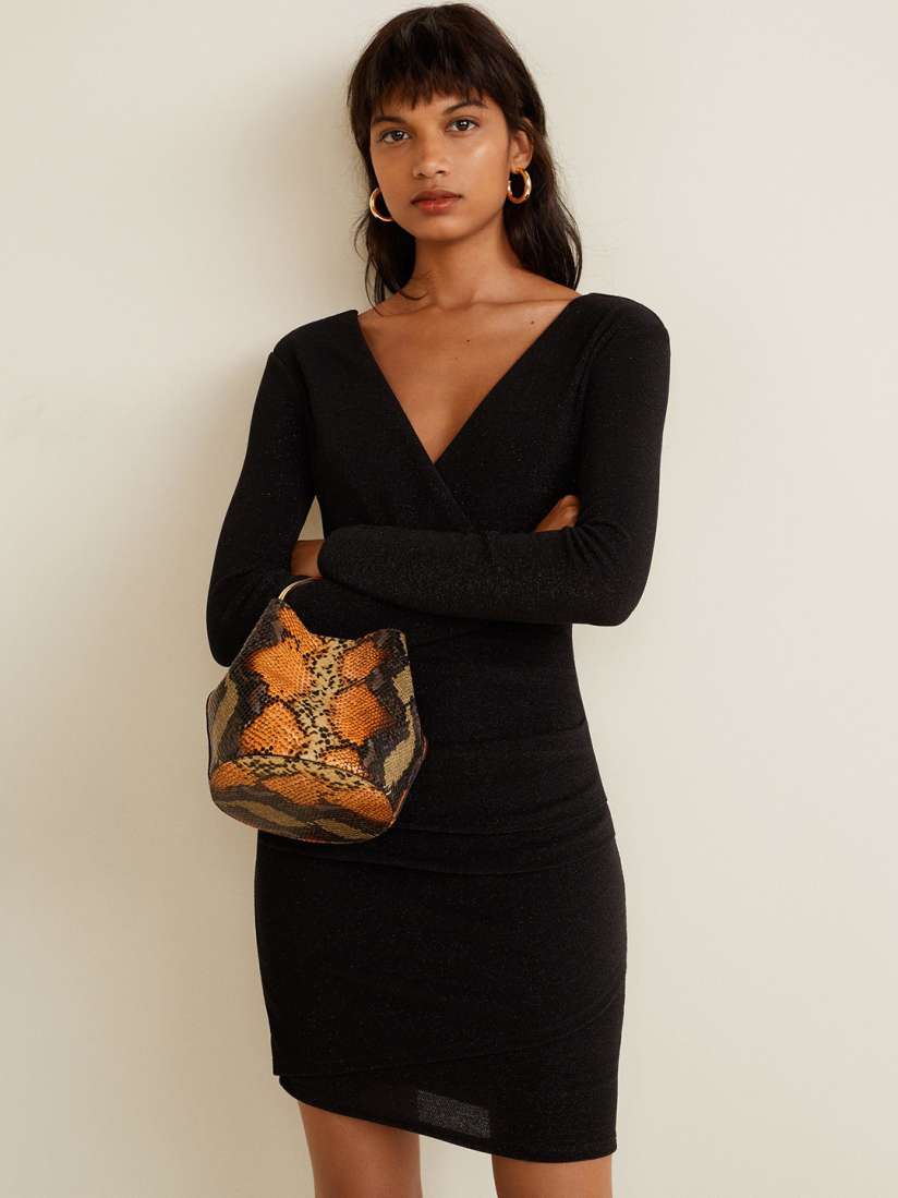 Buy MANGO Women Black Solid Shimmer Wrap Dress Dresses for Women 7769966 Myntra