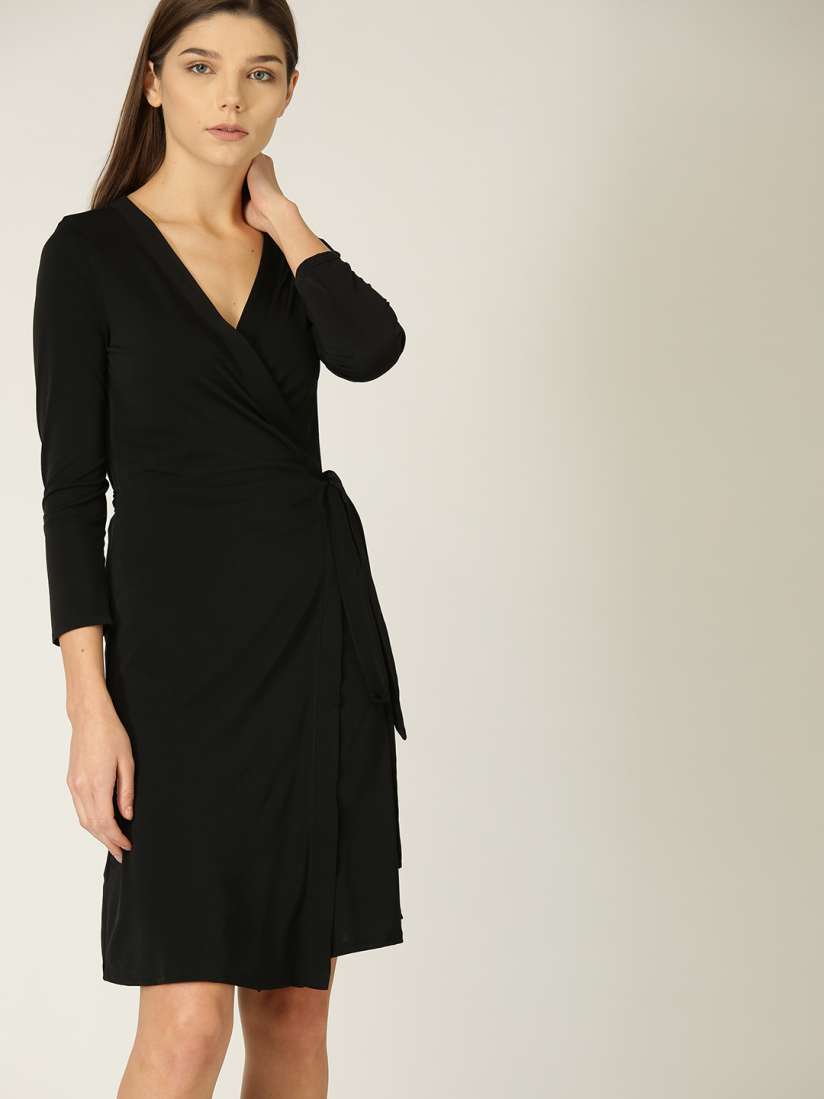 Buy MANGO Women Black Solid Wrap Dress Dresses for Women 7770071 Myntra