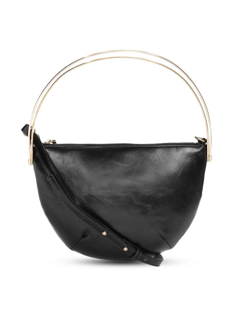 Mango black solid handheld bag with detachable sling strap sales
