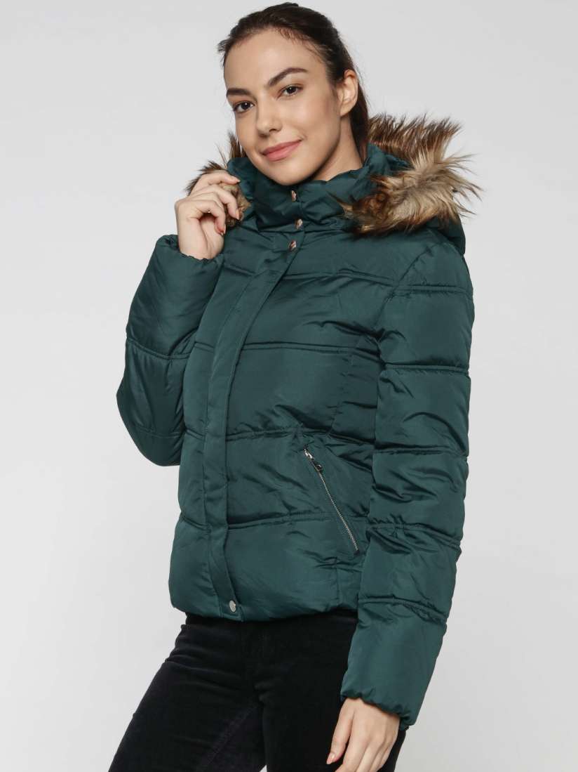 Buy ONLY Women Green Solid Hooded Parka Jacket Jackets for Women 7776880 Myntra