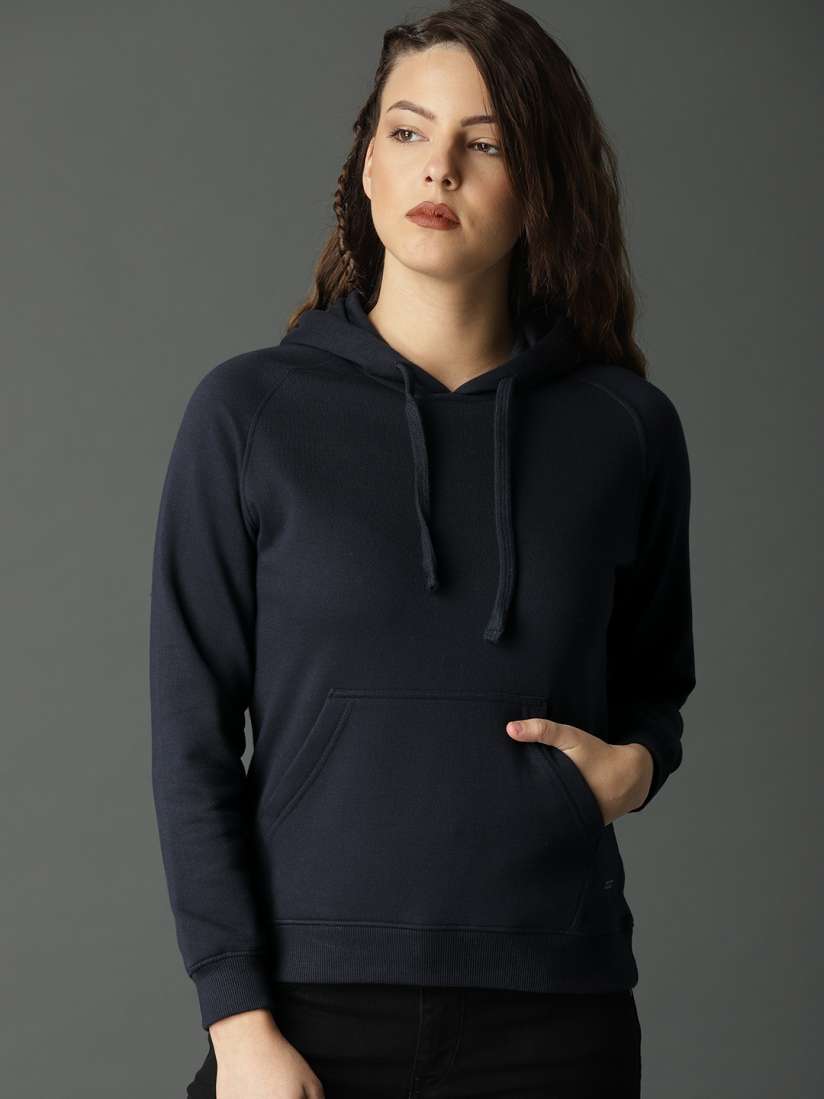 Buy Roadster Women Navy Blue Solid Hooded Sweatshirt Sweatshirts for Women 7778521 Myntra