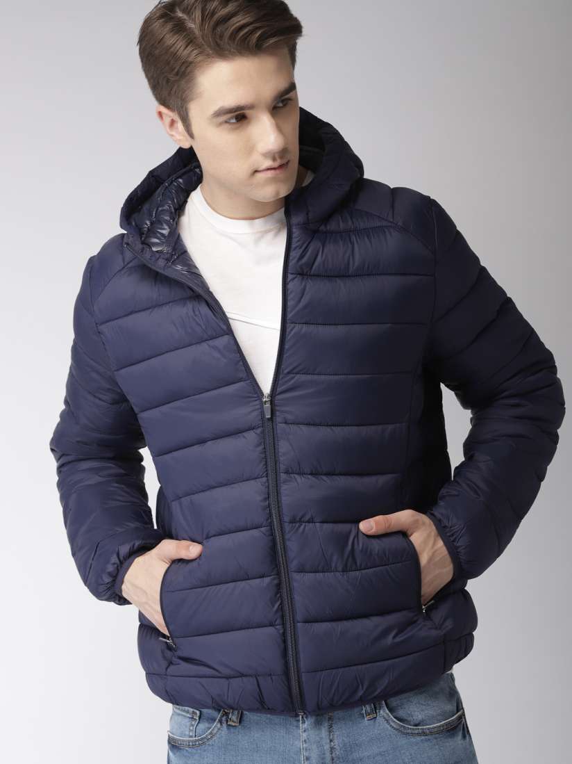Buy FOREVER 21 Men Navy Blue Solid Hooded Puffer Jacket Jackets for Men 7781565 Myntra