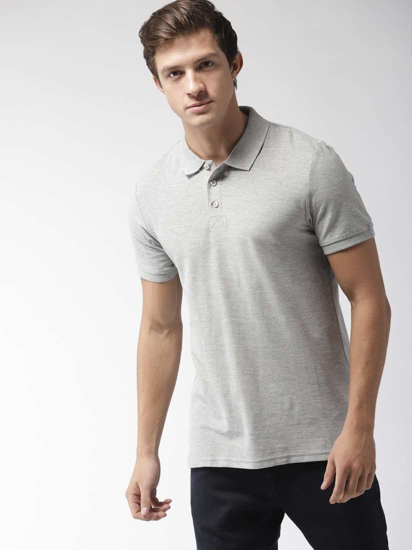 Buy FOREVER 21 Men Grey Melange Solid Polo Collar T shirt Tshirts for Men 7782039 Myntra