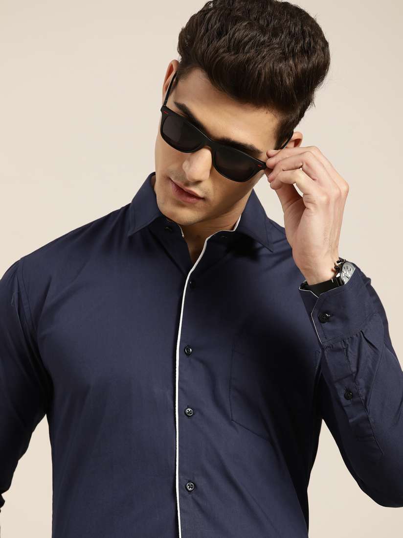 Buy Hancock Men Navy Blue Solid Slim Fit Pure Cotton Tuxedo Shirts Shirts for Men 7782499 Myntra