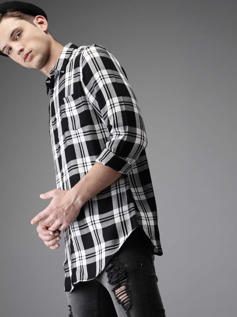Buy Moda Rapido Men Black White Regular Fit Checked Longline Casual Shirt Shirts for Men 7786263 Myntra