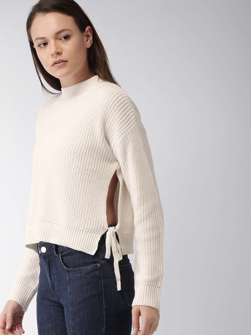 Buy FOREVER 21 Women Cream Coloured Solid Pullover Sweater Sweaters for Women 7789799 Myntra