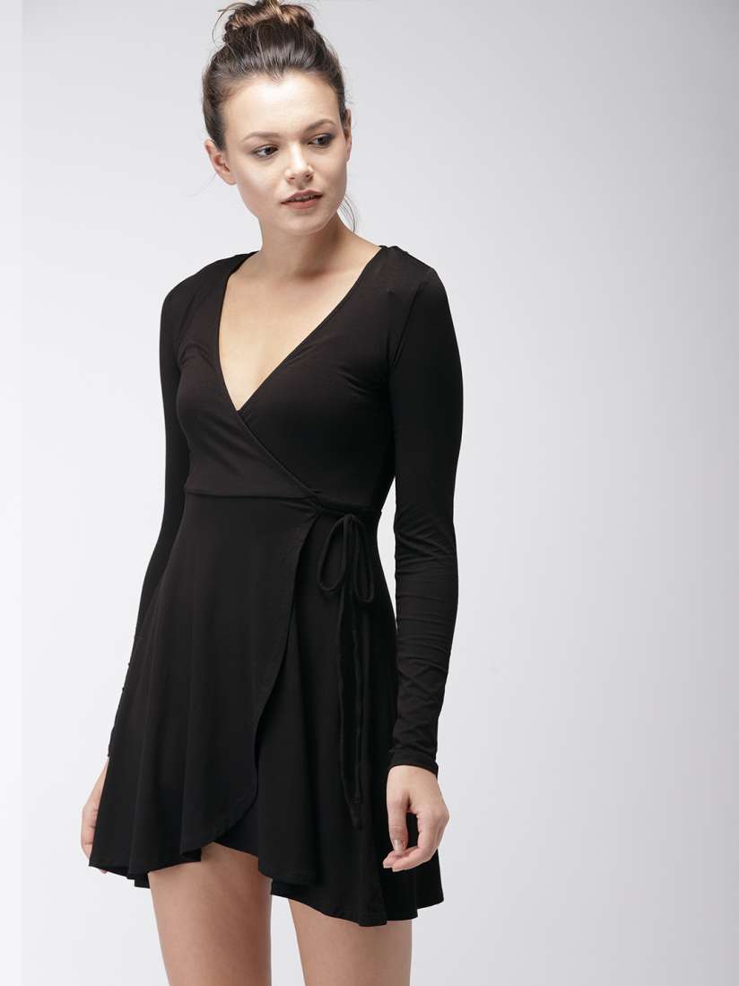 Buy FOREVER 21 Women Black Solid Wrap Dress Dresses for Women 7790077 Myntra