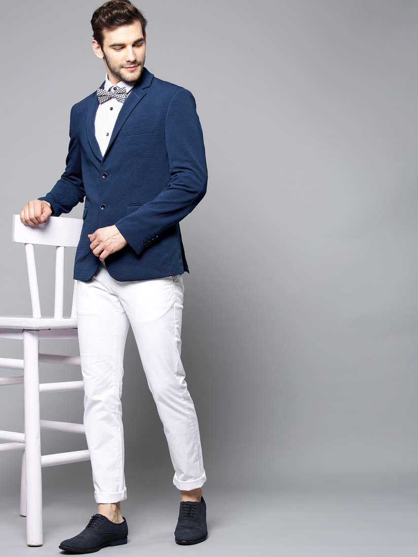 Buy Blackberrys Men Navy Blue Self Design Slim Fit Single breasted Smart Casual Blazer Blazers for Men 7796453 Myntra