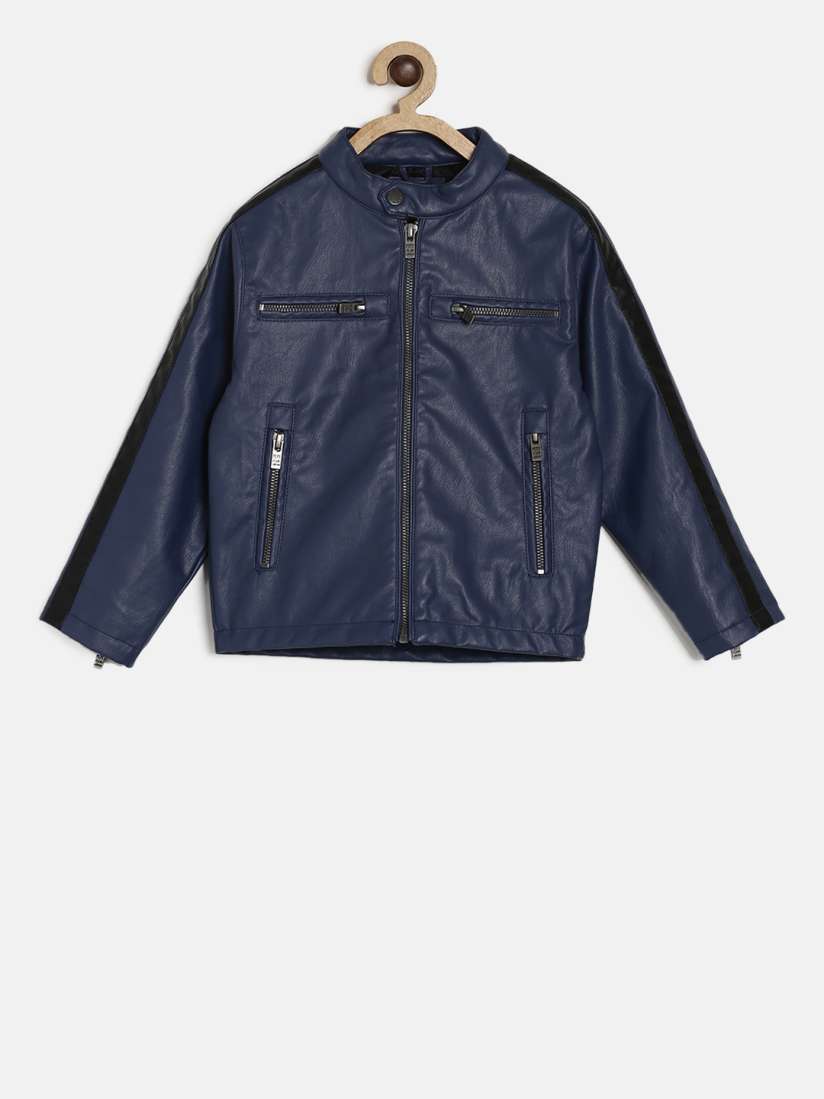 Boys blue leather jacket sale