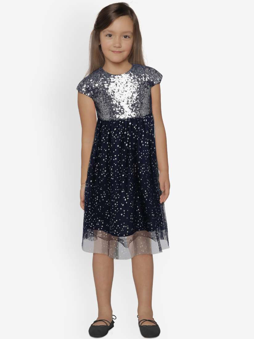 Buy Mini Moi Girls Navy Blue Embellished Fit and Flare Dress Dresses for Girls 7806263 Myntra