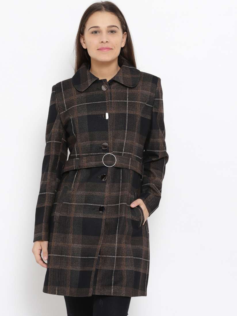 Buy Monte Carlo Women Brown Checked Overcoat Coats for Women 7812089 Myntra