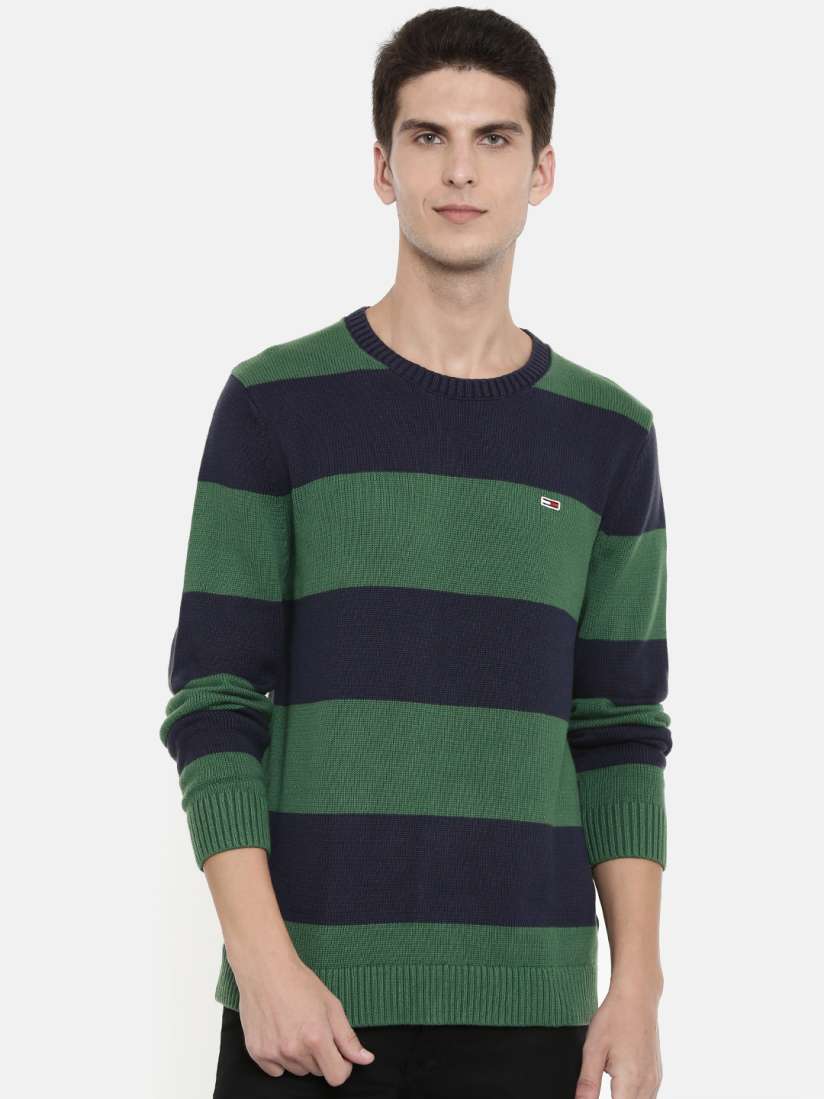 Buy Tommy Hilfiger Men Green Navy Blue Striped Sweater Sweaters for Men 7822605 Myntra