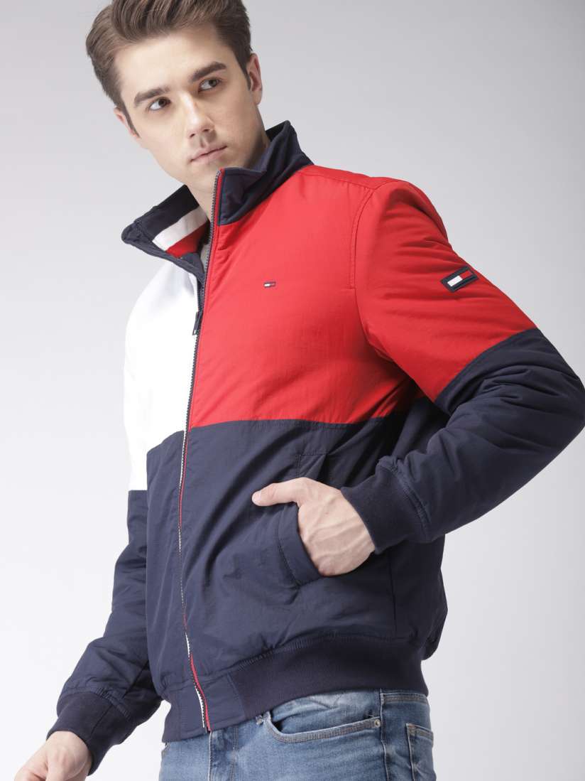 Buy Tommy Hilfiger Men Red White Colourblocked Lightweight Bomber Jackets for Men 7823093 Myntra