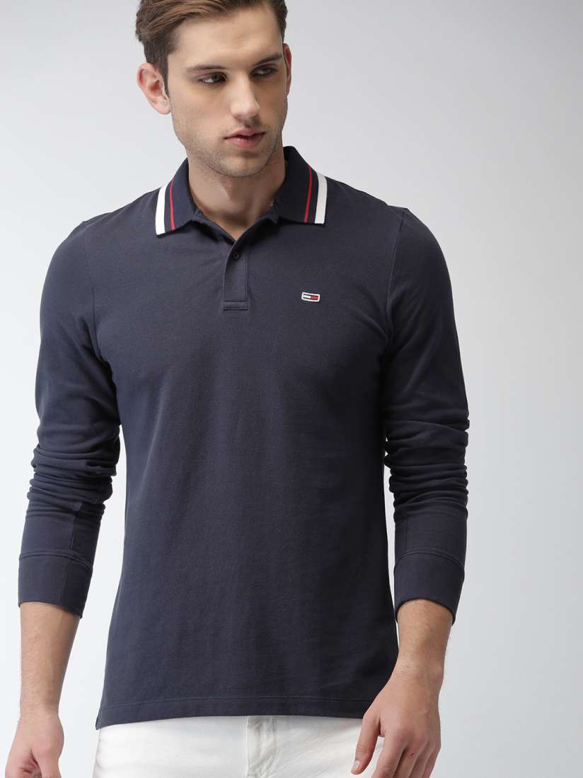 Buy Tommy Hilfiger Men Navy Blue Solid Polo Collar Pure Cotton T shirt Tshirts for Men 7823429 Myntra