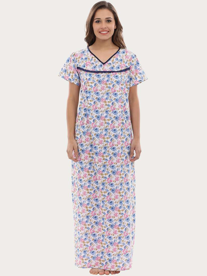 Buy Clovia Women White Blue Printed Maternity Nightdress NS1111P08XL Nightdress for Women 7823623 Myntra
