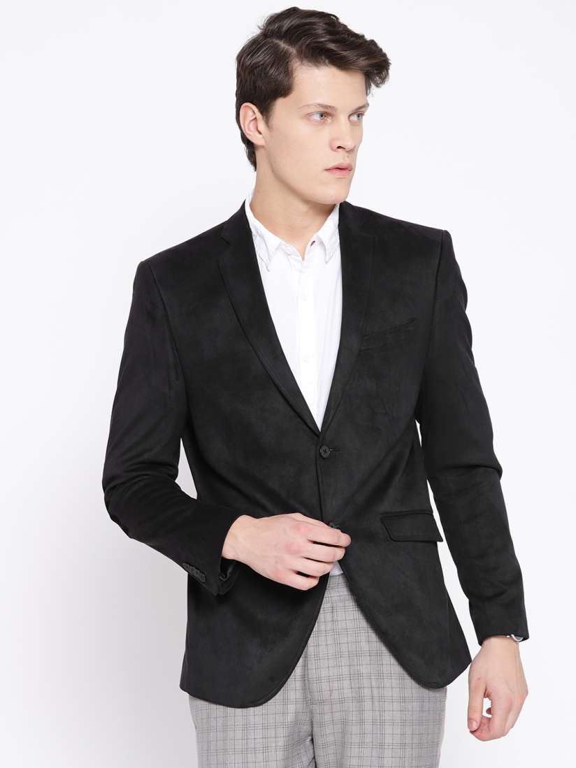 Buy Blackberrys Men Black Solid Slim Fit Velvet Finish Single Breasted Casual Blazer Blazers for Men 7831263 Myntra