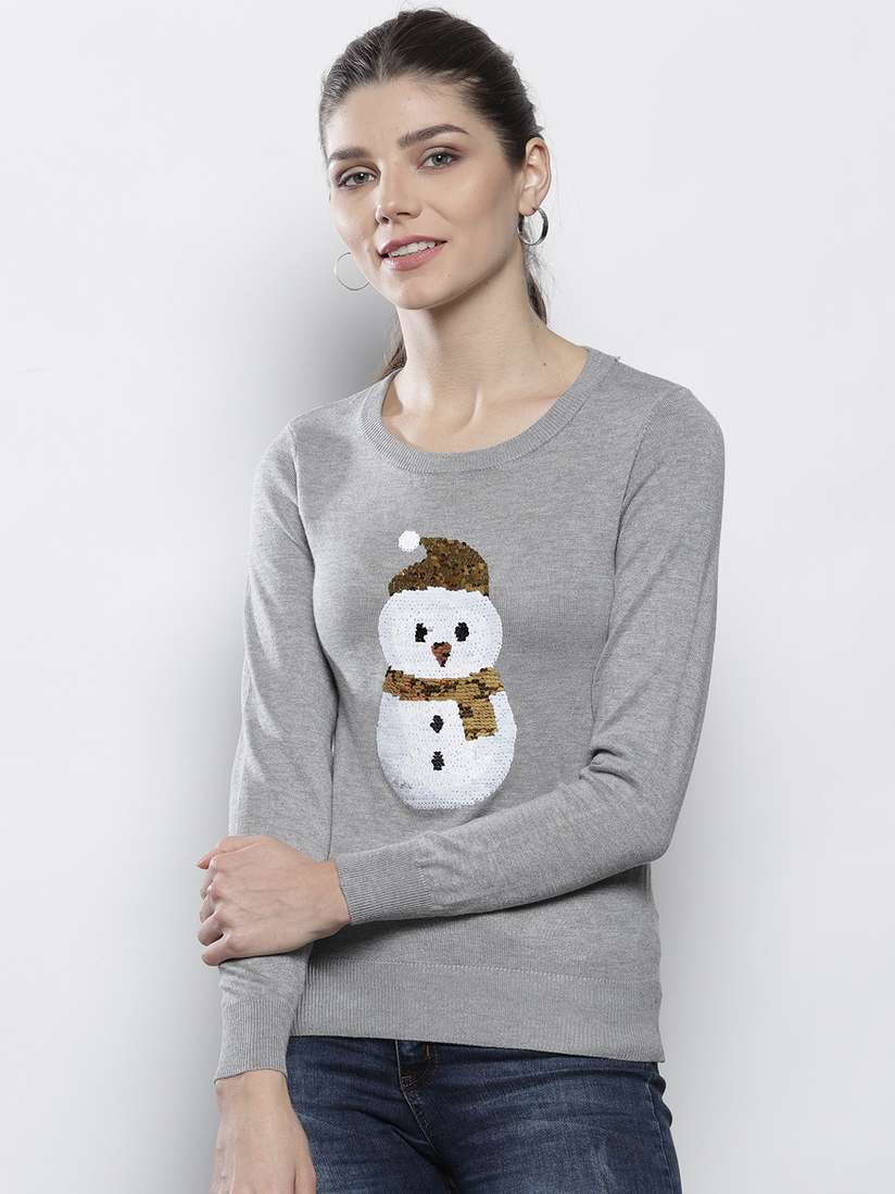 Buy DOROTHY PERKINS Women Petite Grey Melange Self Design Pullover