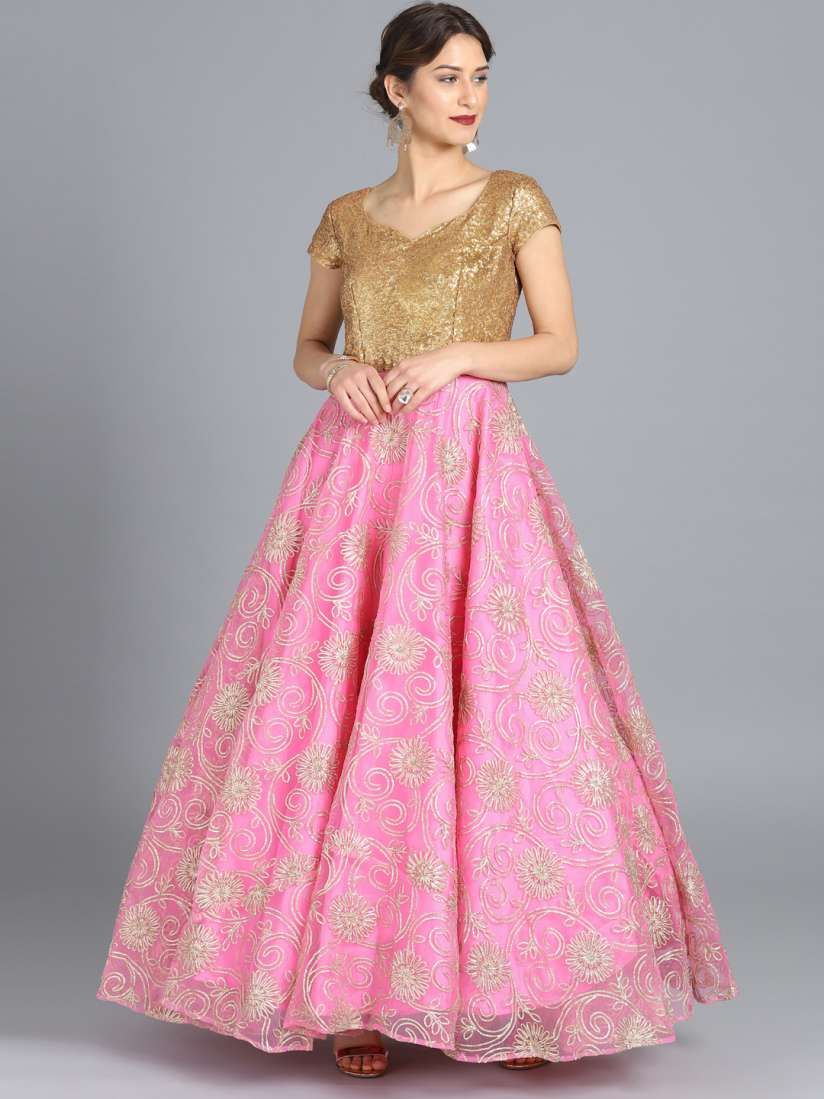 Buy Bollywood Vogue Women Pink Gold Coloured Made to Measure Embellished Maxi Gown Dresses for Women 7856039 Myntra