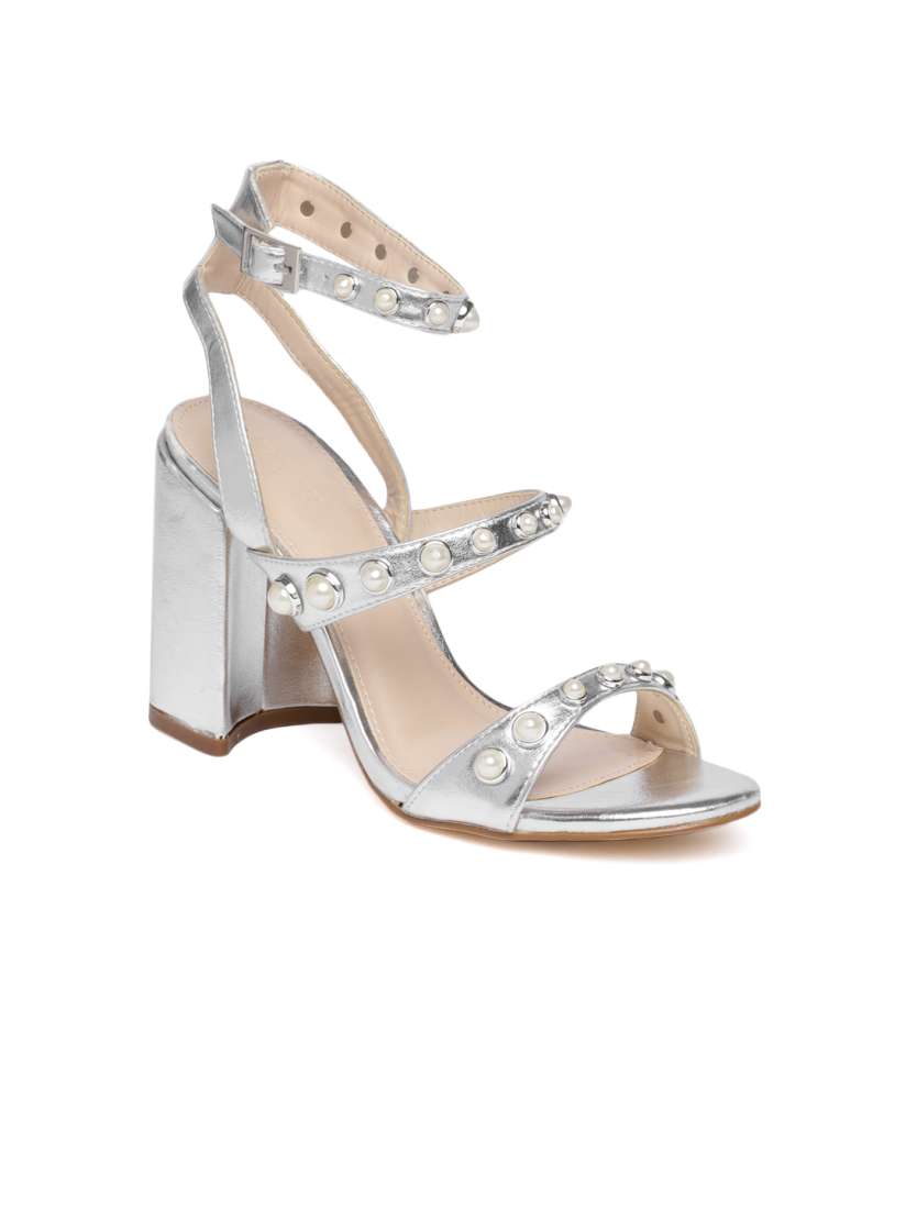 Buy FOREVER 21 Women Silver Toned Embellished Open Toe Heels Heels for Women 7888359 Myntra