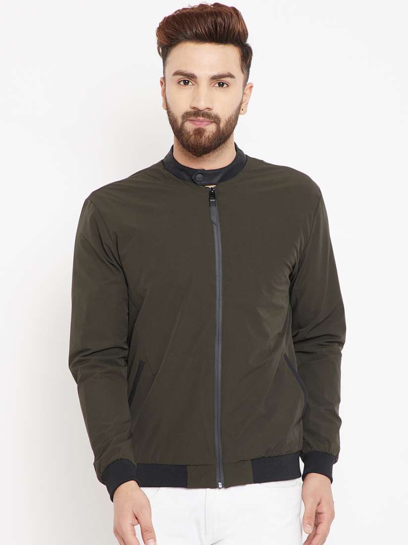 Buy Blackberrys Men Olive Green Solid Bomber Jacket Jackets for Men 7889883 Myntra
