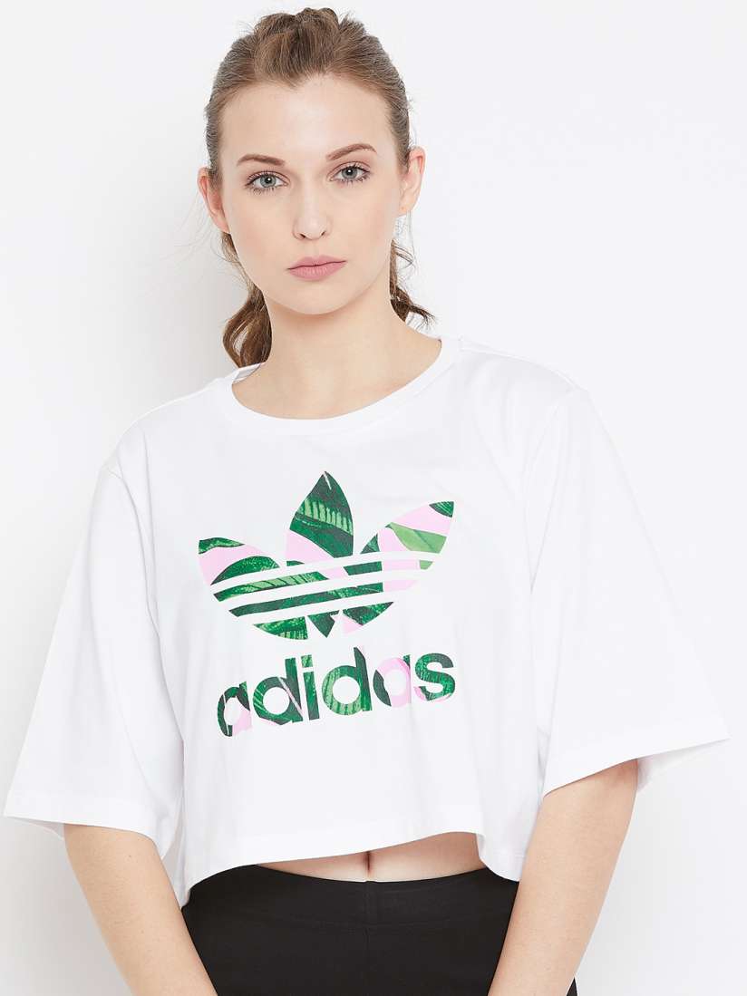 Buy ADIDAS Originals Women White Green Printed Cropped Farm Pure Cotton T shirt Tshirts for Women 7900347 Myntra