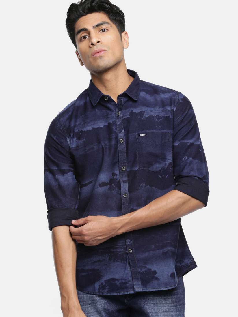 Buy Lee Cooper Men Navy Blue Regular Fit Self Design Casual Denim Shirt Shirts for Men 7942785 Myntra