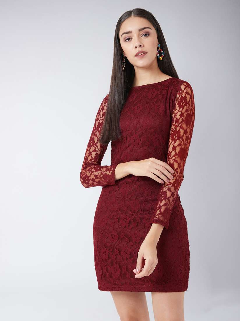 Buy Miss Chase Maroon Lace Sheath Dress Dresses for Women 794279 Myntra