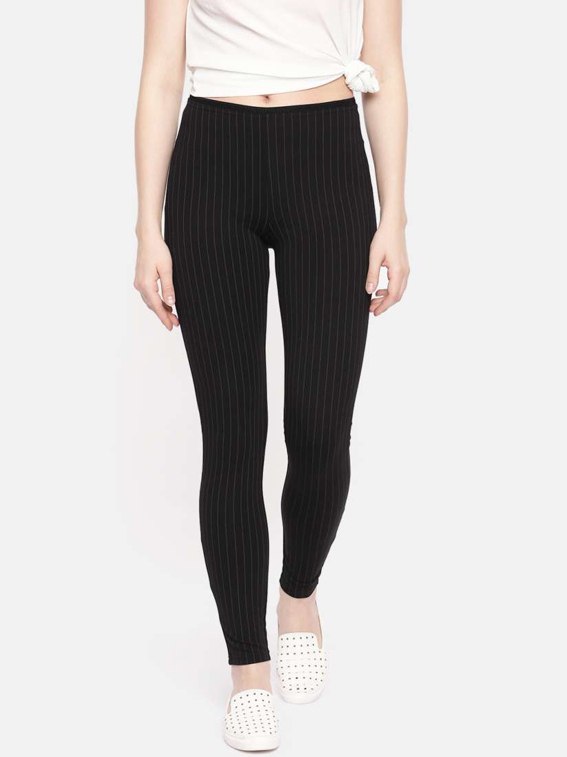 Buy Vero Moda Women Black Striped Ankle Length Treggings Jeggings for Women 7976607 Myntra