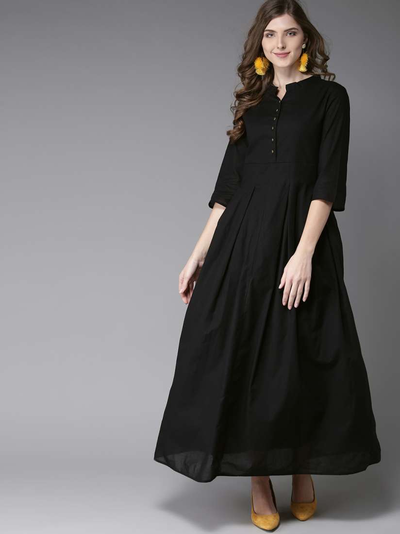 Buy HERE NOW Women Black Solid Maxi Dress Ethnic Dresses for Women 7989973 Myntra