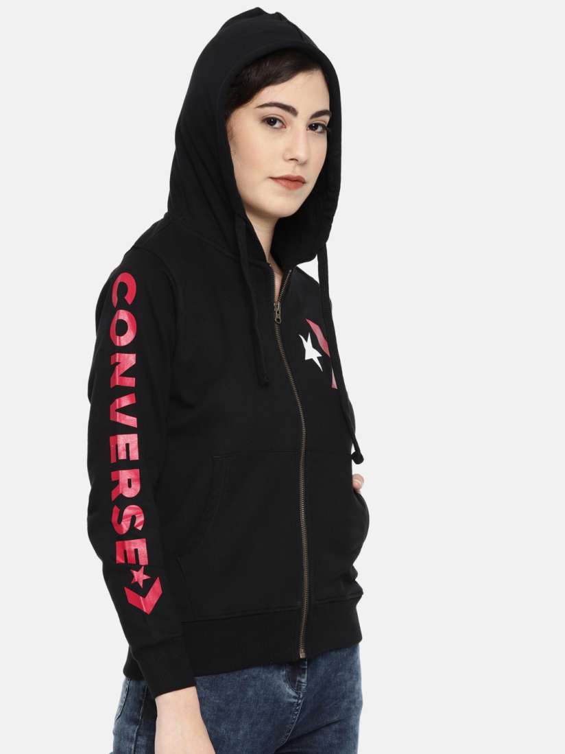 Buy Converse Women Black Printed Hooded Sweatshirt Sweatshirts for Women 7992499 Myntra