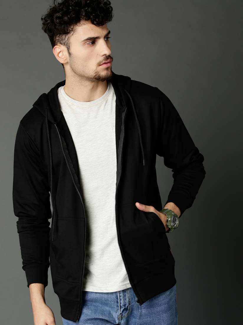 Buy Roadster Men Black Solid Hooded Sweatshirt Sweatshirts for Men 7999627 Myntra
