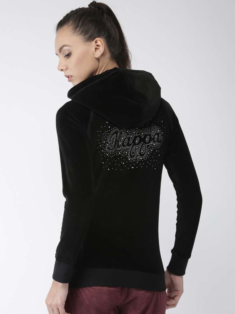 Buy Kappa Women Black Regular Fit Embellished Hooded Velvet Sweatshirt Sweatshirts for Women 8002989 Myntra