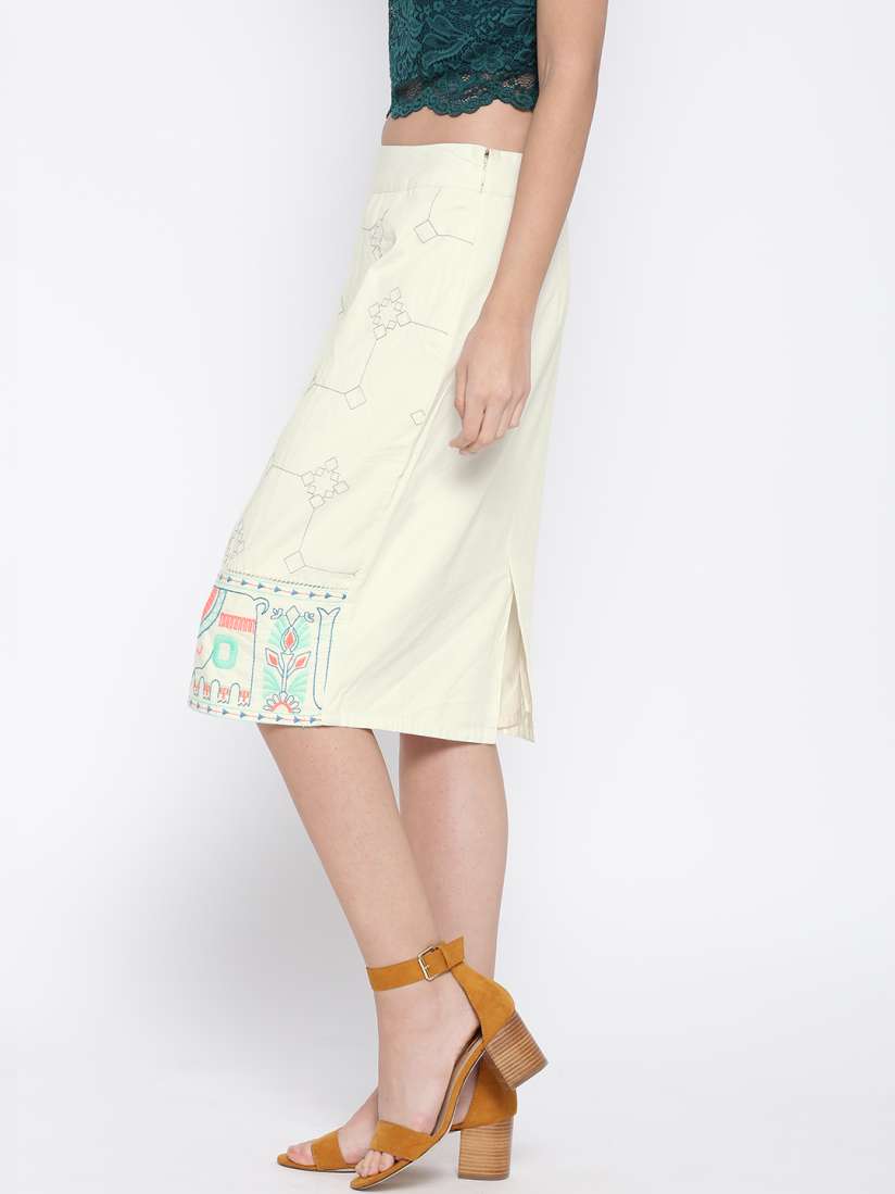 Buy Global Desi Off White Embroidered Pencil Skirt Skirts for Women 803495 Myntra