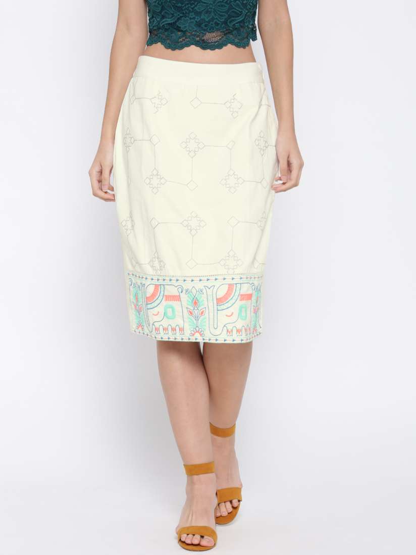 Embroidered pencil white skirt outlet
