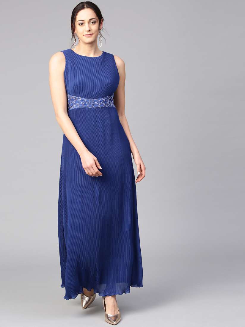 Buy Athena Women Blue Accordion Pleat Maxi Dress Dresses for Women 8045473 Myntra