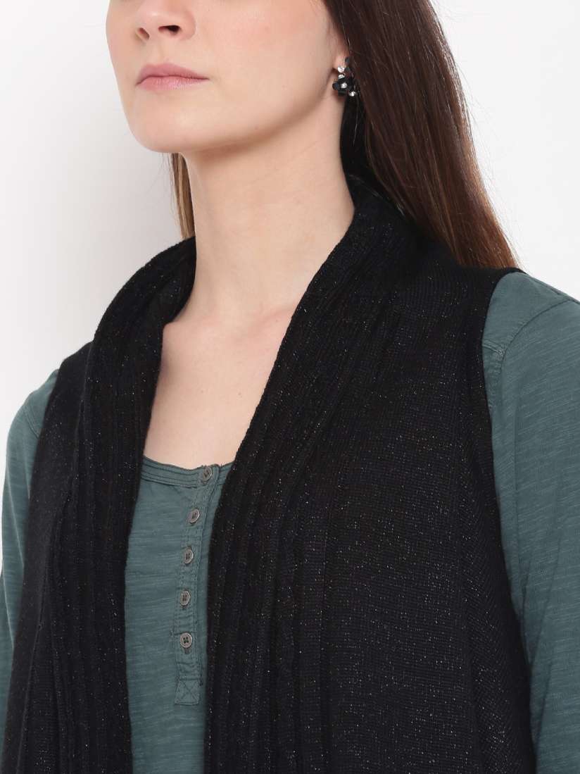 Buy AURELIA Women Black Self Design Front Open Sweater Sweaters for Women 8056915 Myntra