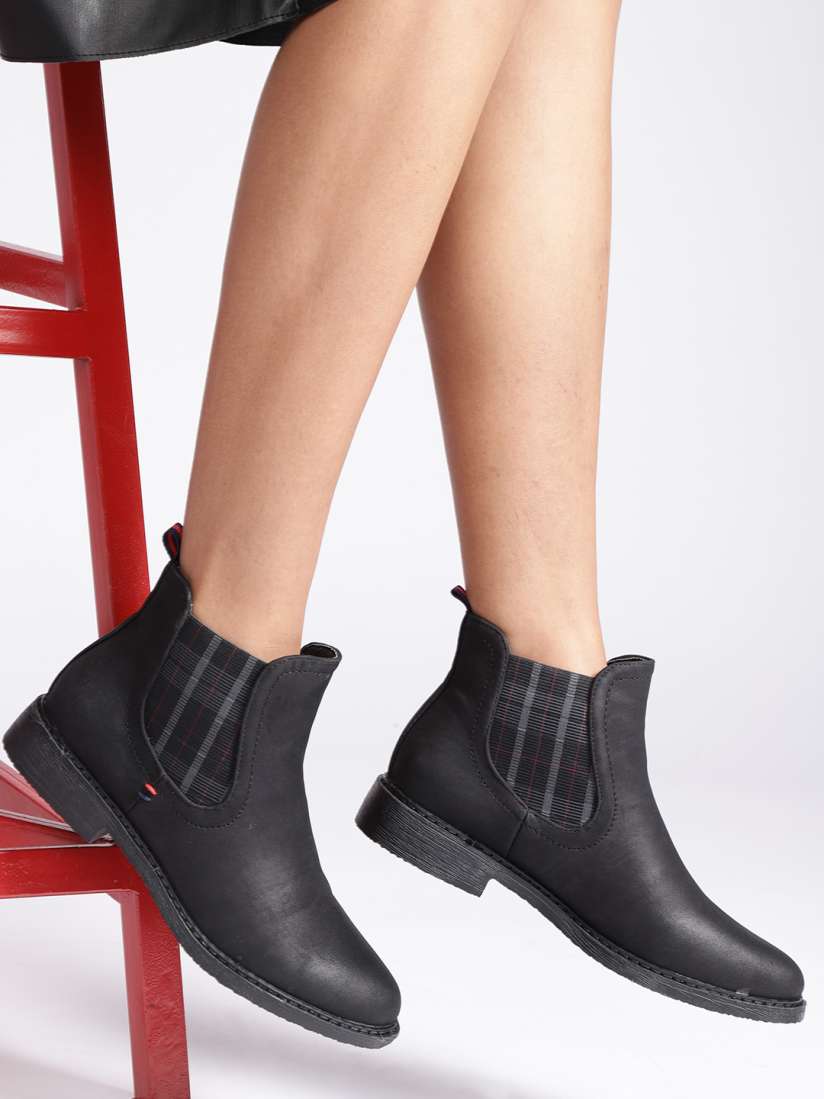 Buy Mast Harbour Women Black Solid Synthetic Mid Top Flat Boots Boots for Women 8060757 Myntra
