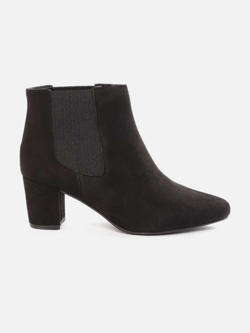 Buy DressBerry Women Black Solid Mid Top Block Heeled Chelsea Boots with Suede Finish Boots for Women 8060801 Myntra