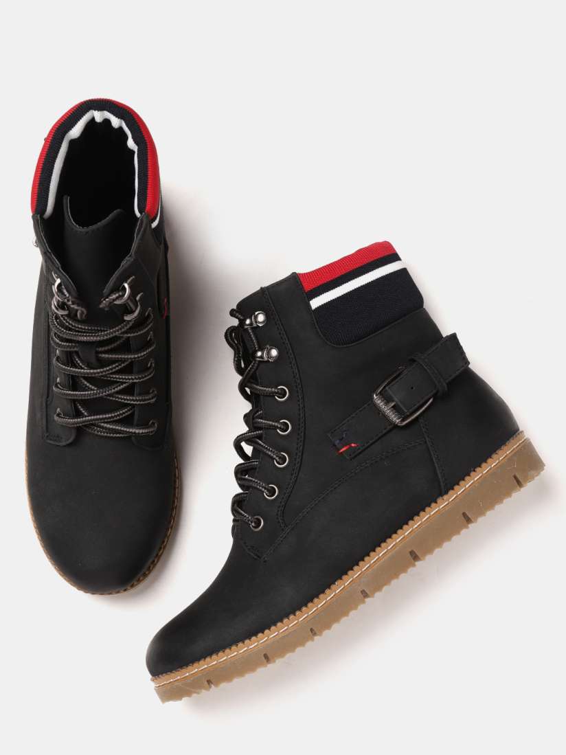 Buy Mast Harbour Women Black Solid Mid Top Flat Boots Boots for Women 8060807 Myntra